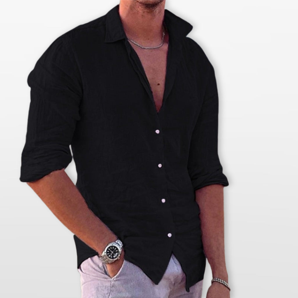 Men’s Casual Linen Beach Button Shirt