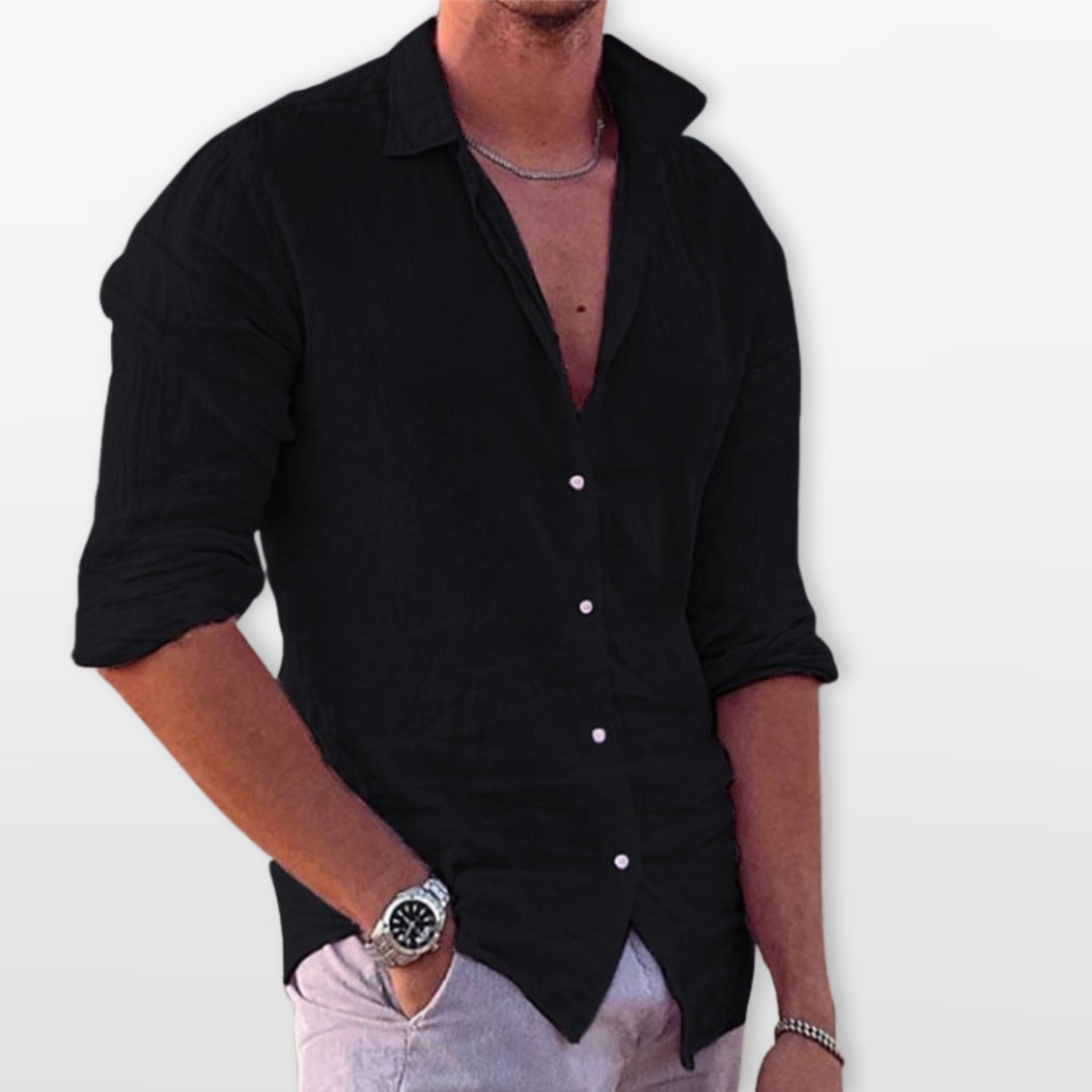 Men’s Casual Linen Beach Button Shirt
