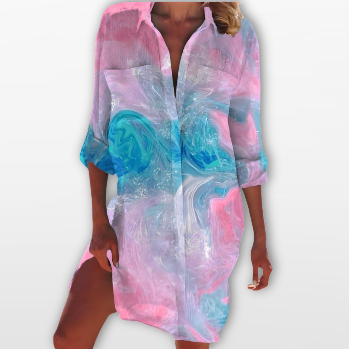 Women Printed Beach Shirt Dress