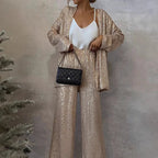 Women's Sequin Jacket and Wide-Leg Pants Set