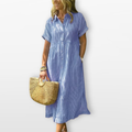 Women Striped Shirt Midi Dress Relaxed Fit