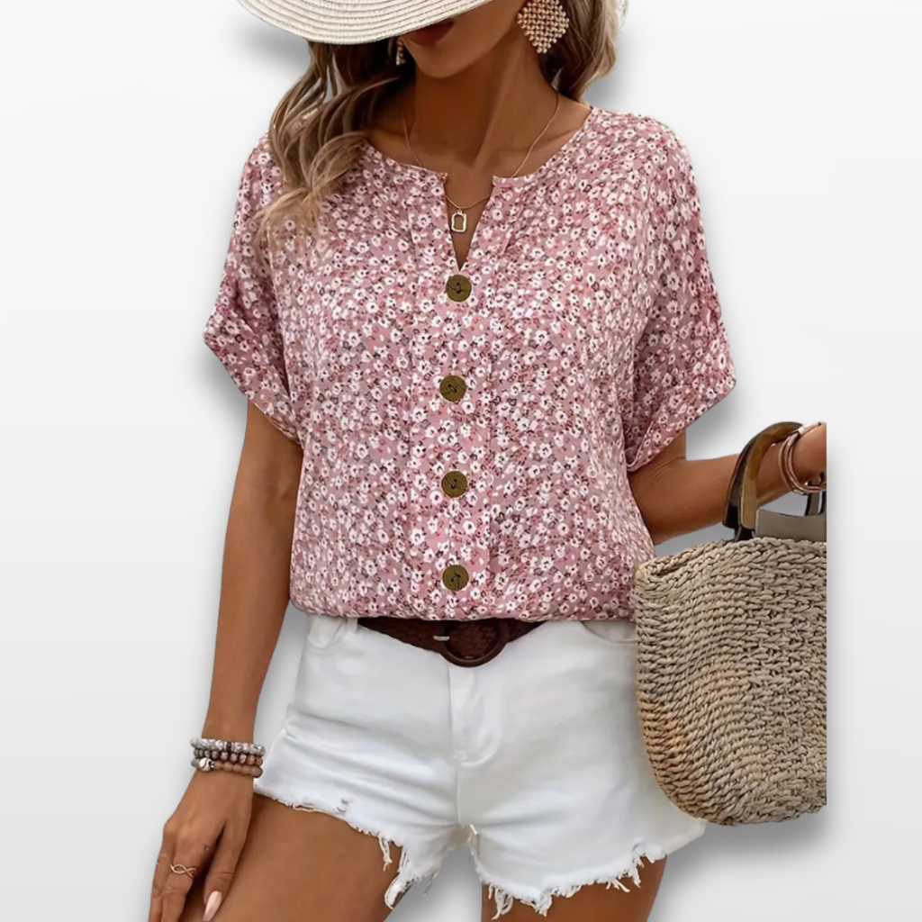 Women Floral Button Blouse Casual Summer Top