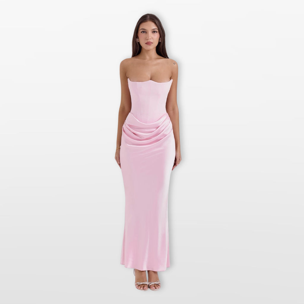 Women’s Strapless Midi Dress Corset Satin