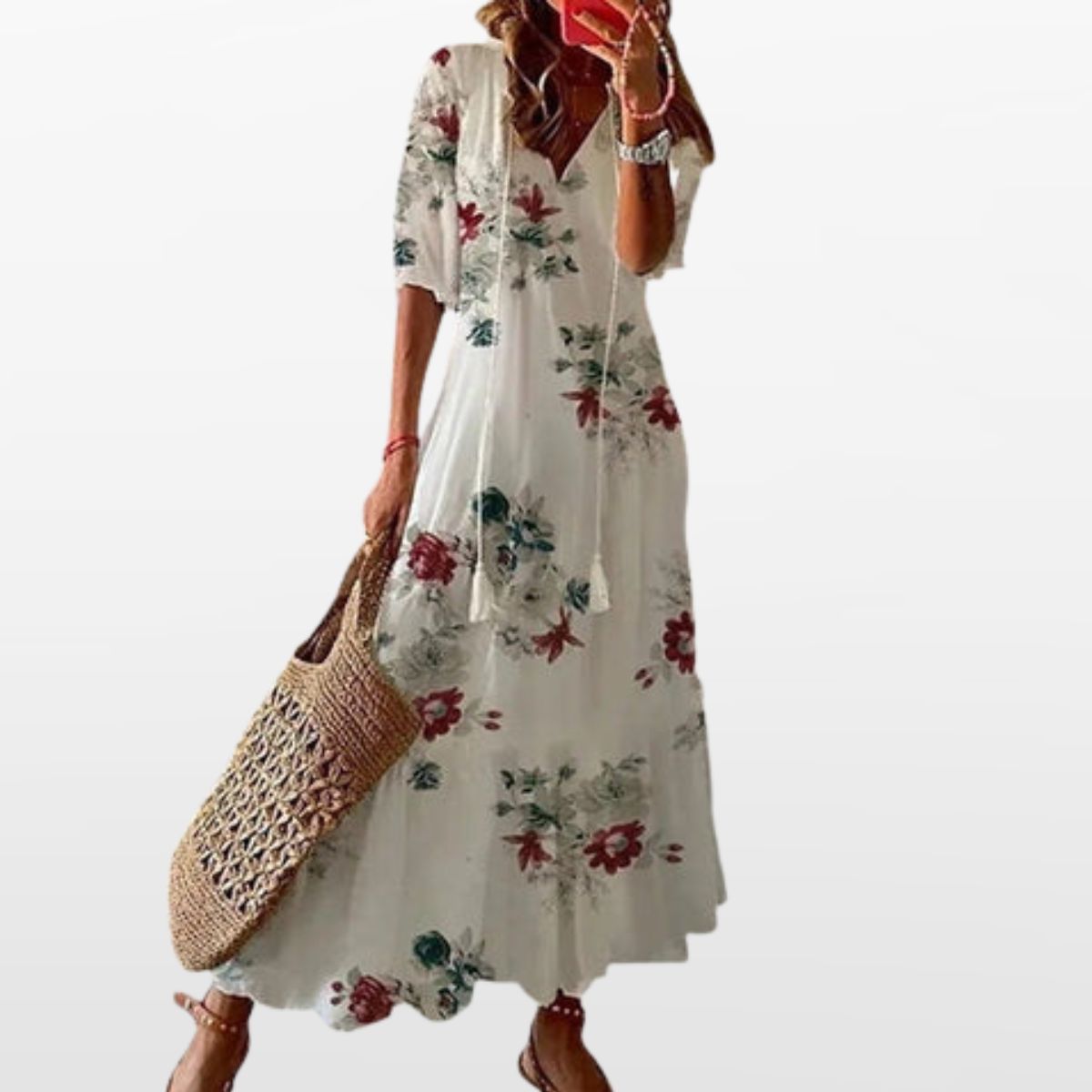 Women Boho Maxi Dress V Neck