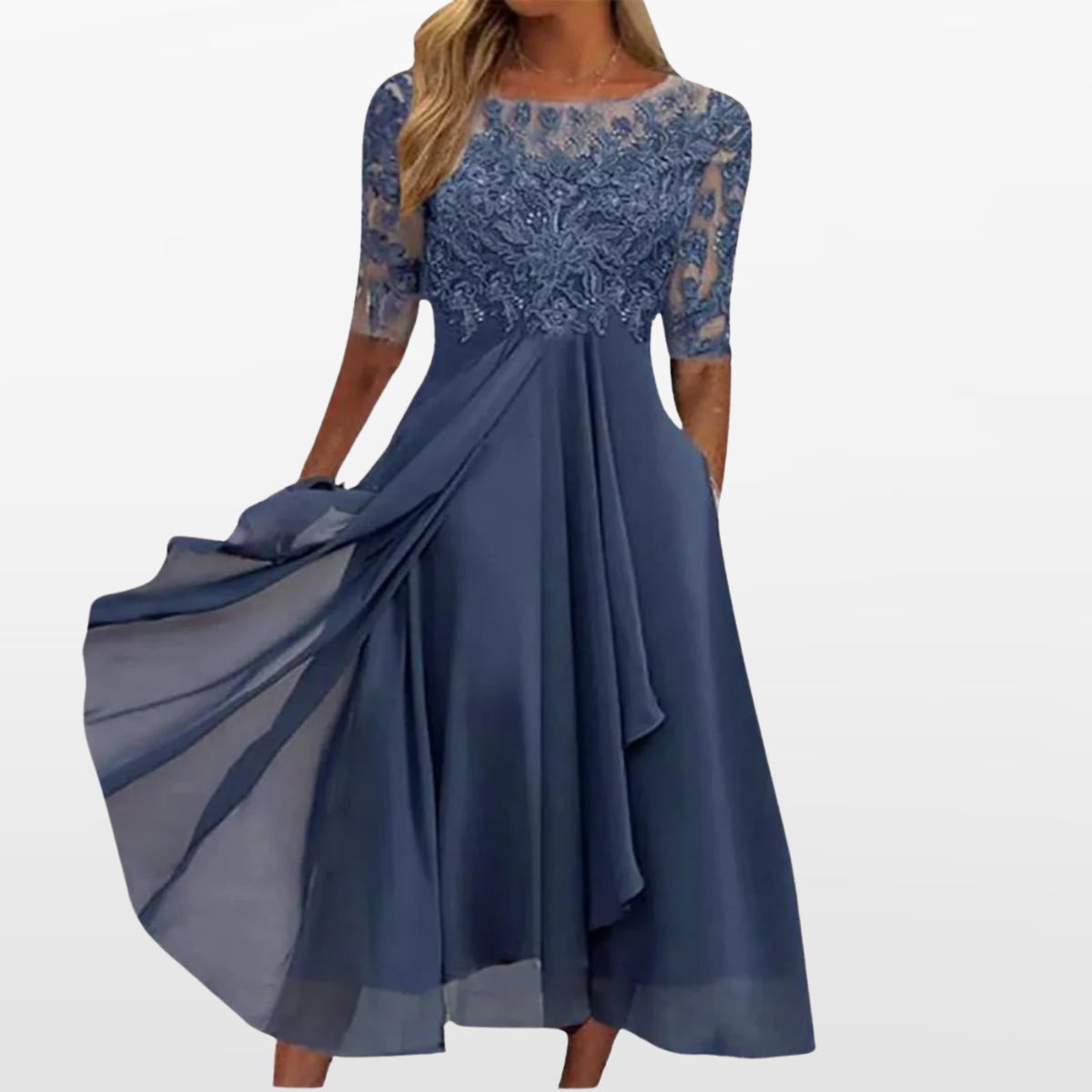 Women Elegant Lace Midi Evening Dress