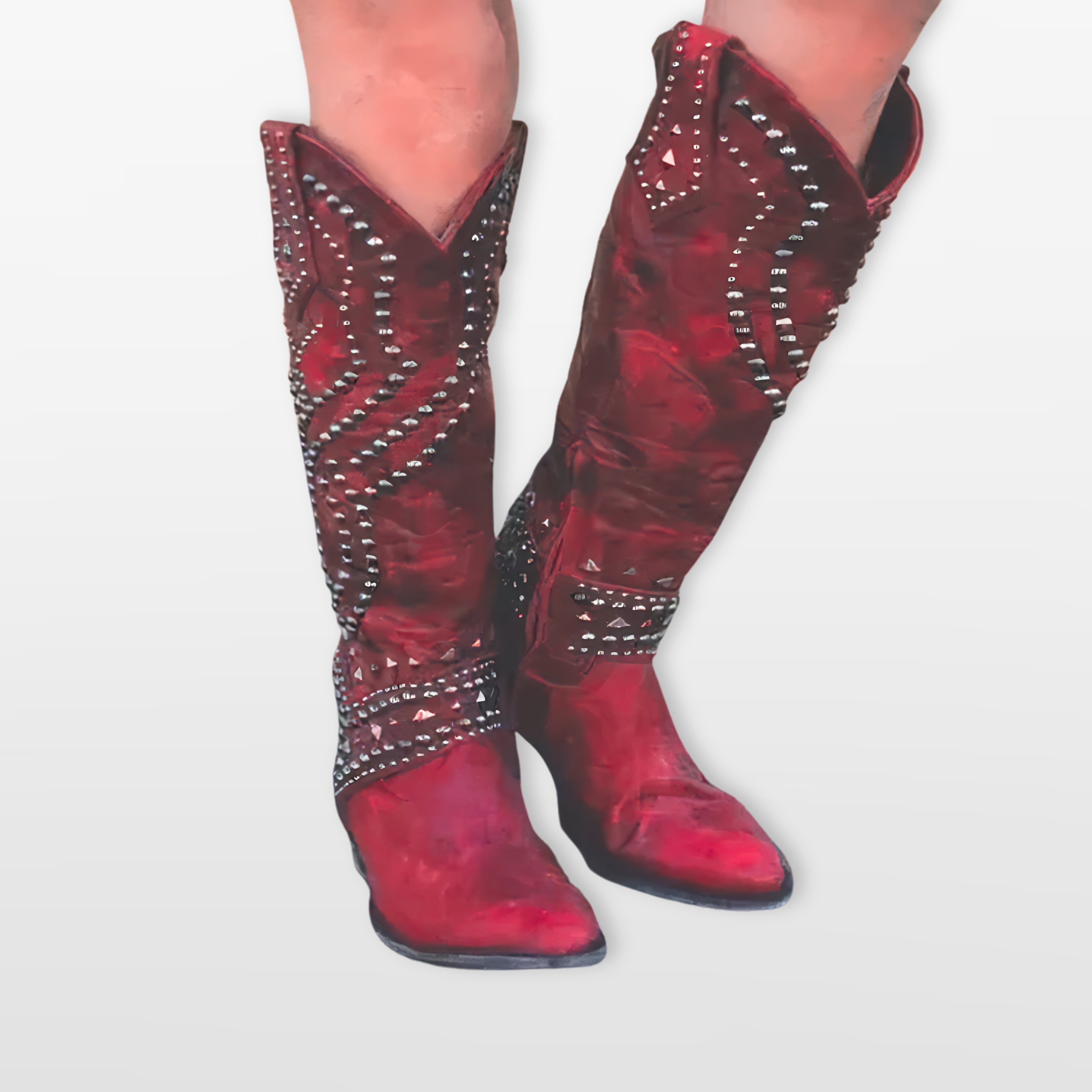 Women Studded Western Knee High Boots