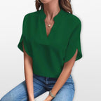 Women’s Short Sleeve V Neck Blouse Relaxed Fit