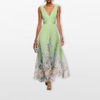 Women Floral V Neck Maxi Dress