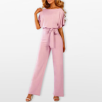 Women Relaxed Wide Leg Tie Waist Jumpsuit