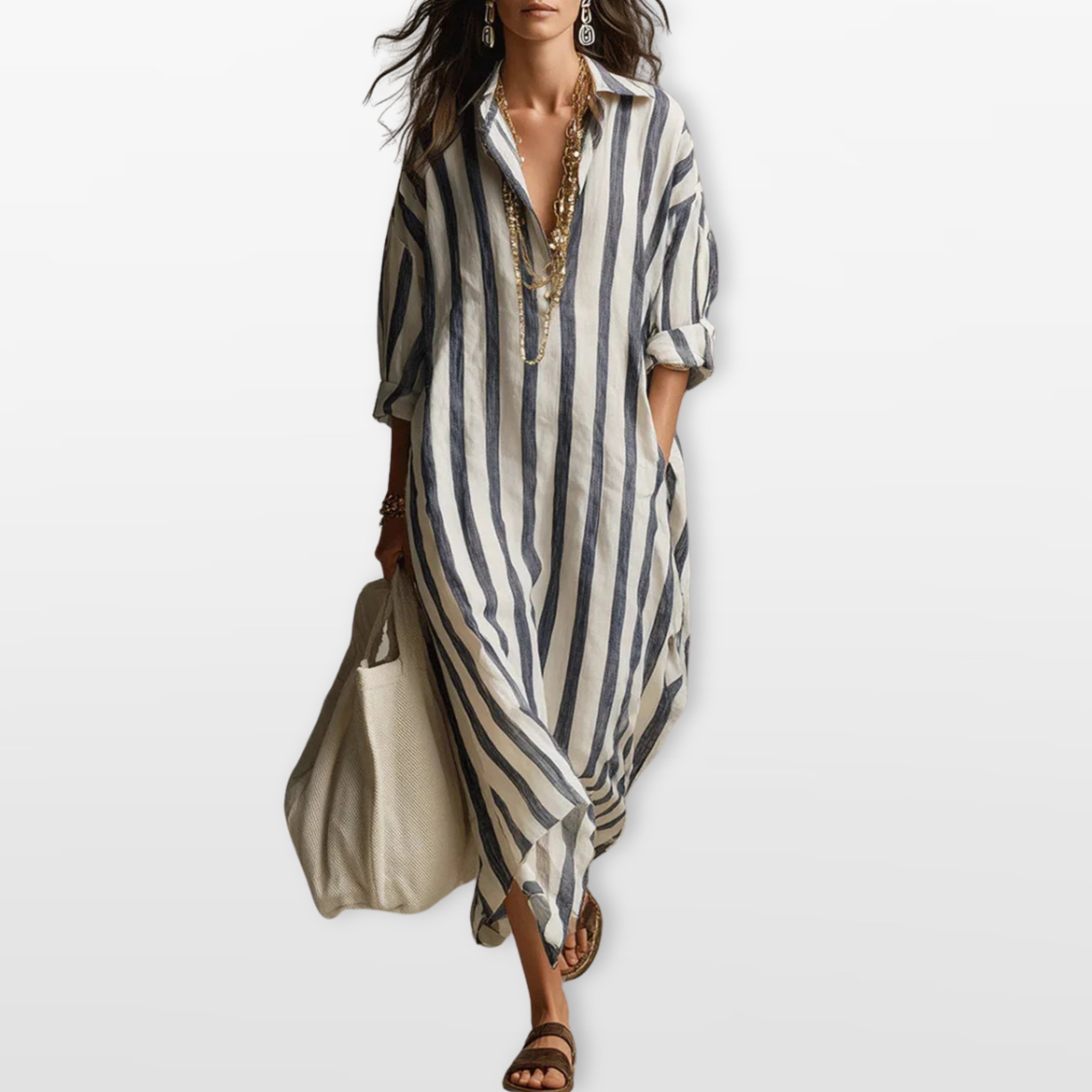 Women’s Striped Maxi Shirt Dress