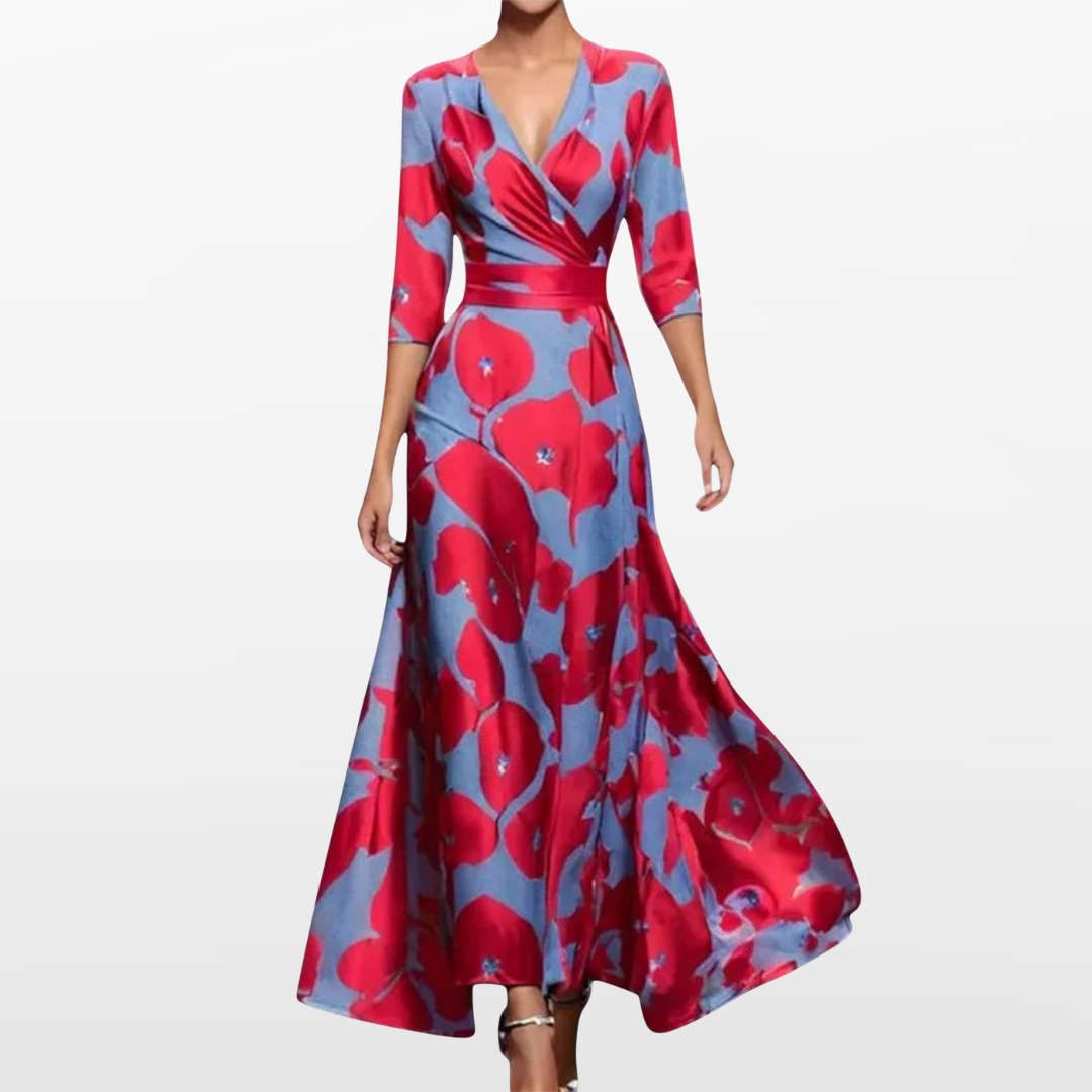 Women Wrap Floral Maxi Dress Elegant Fit