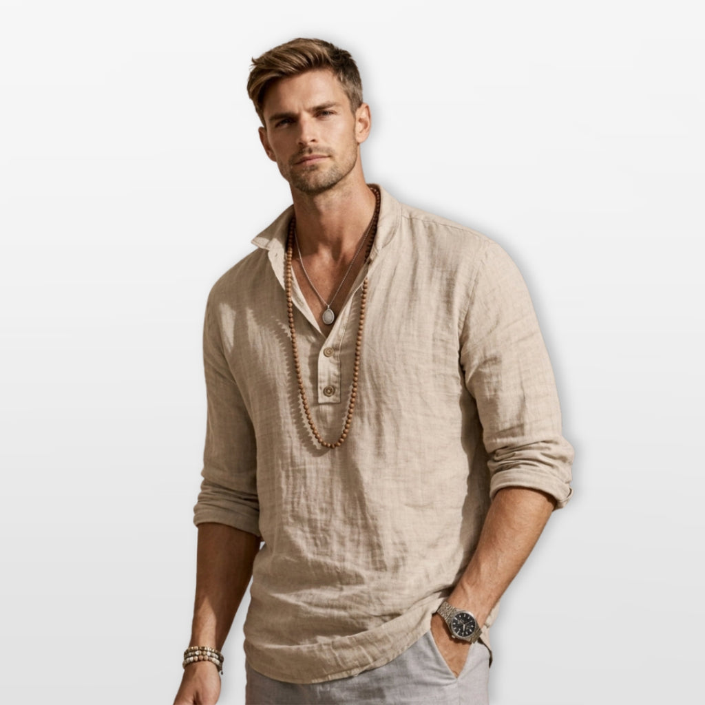 Men's Long Sleeve Textured Henley Shirt