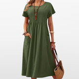 Women Pleated Midi Casual Dress