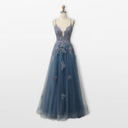 Women’s Lace Tulle Evening Dress Backless Slit