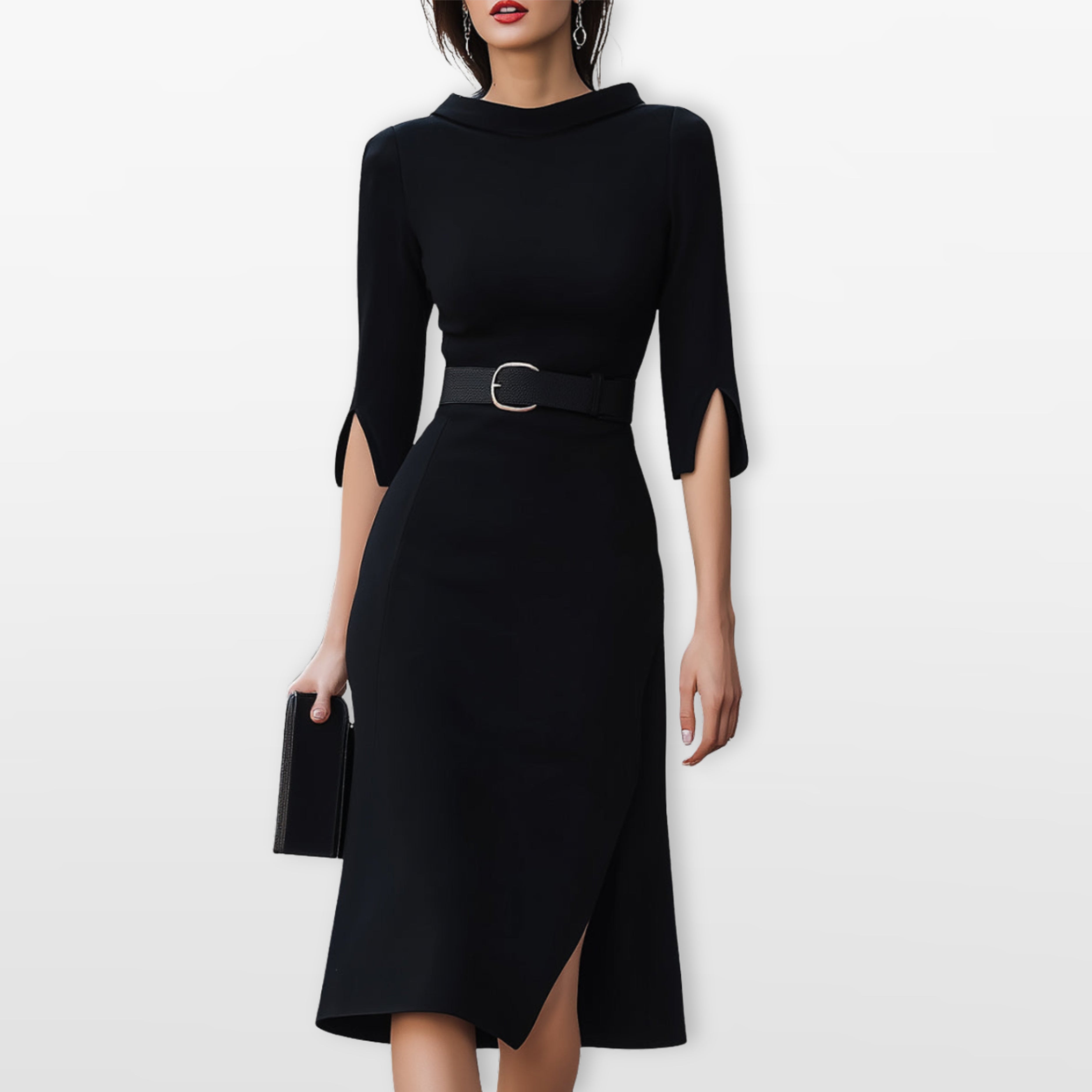 Women Belted Midi Dress
