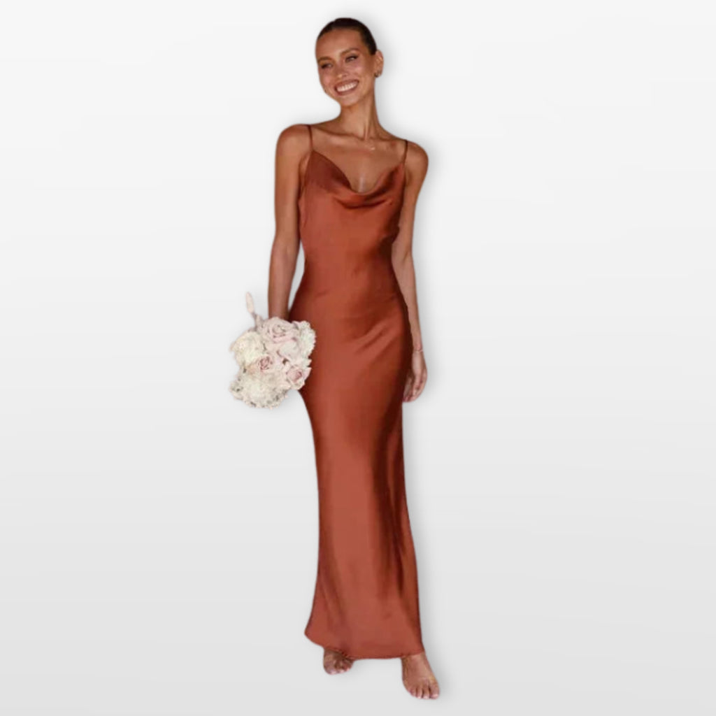 Women’s Satin Maxi Dress Cowl Neck