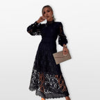 Women’s Lace Midi Dress Elegant Sleeve