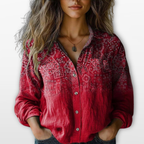 Women Printed Button Blouse Casual Shirt