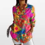 Women’s Printed Button Blouse Artistic Casual Shirt