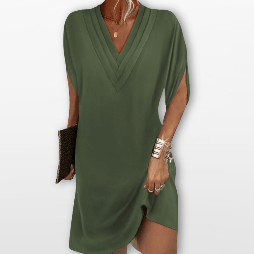 Women V Neck Mini Dress Relaxed Fit