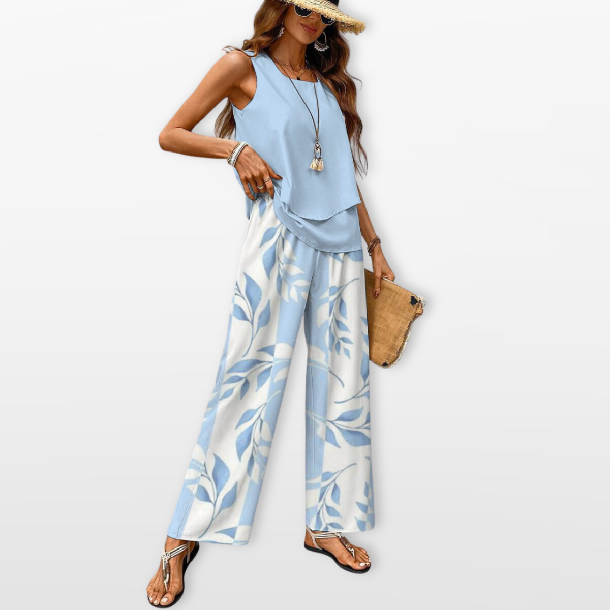 Women Two Piece Wide Leg Pant Set