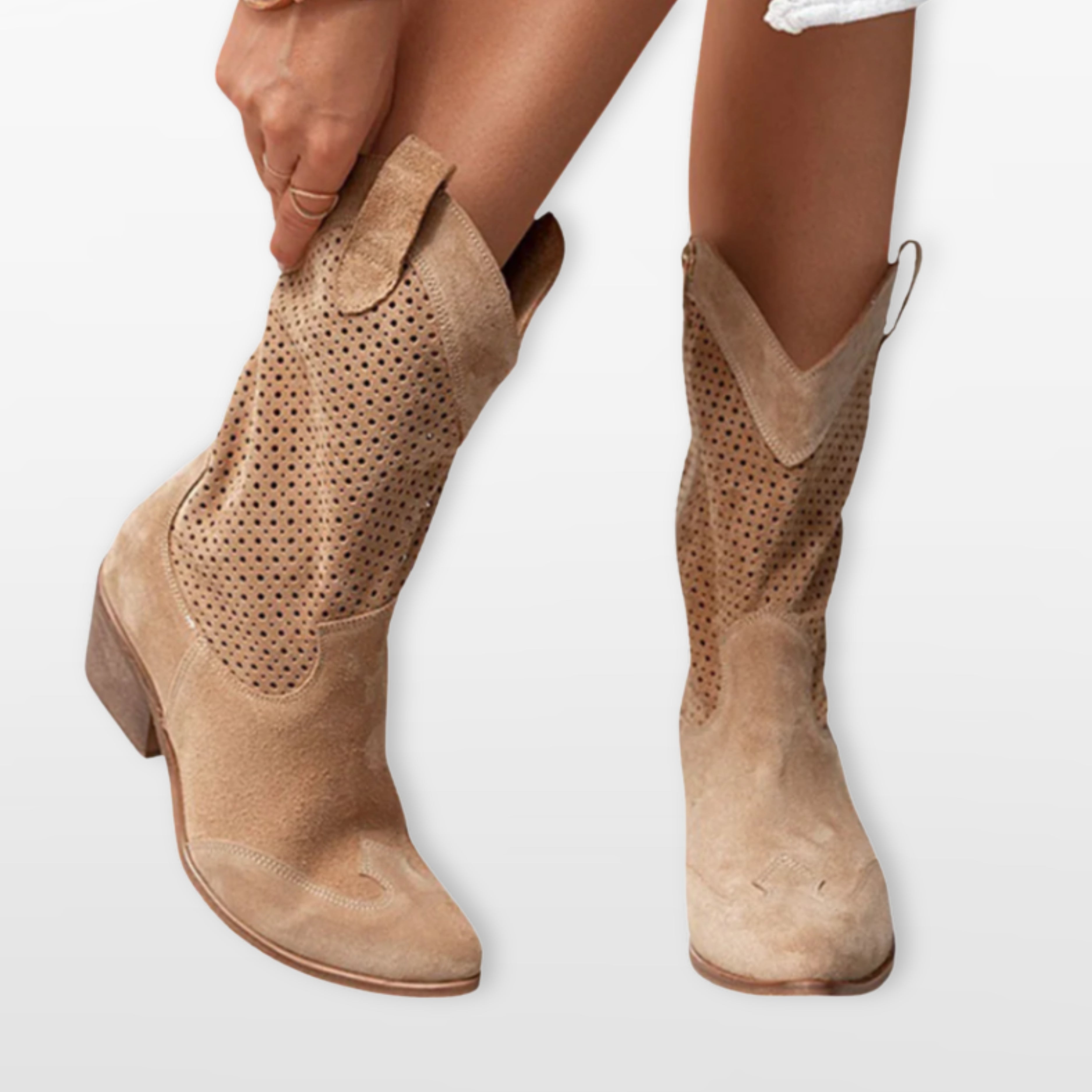 Women Perforated Western Ankle Boots