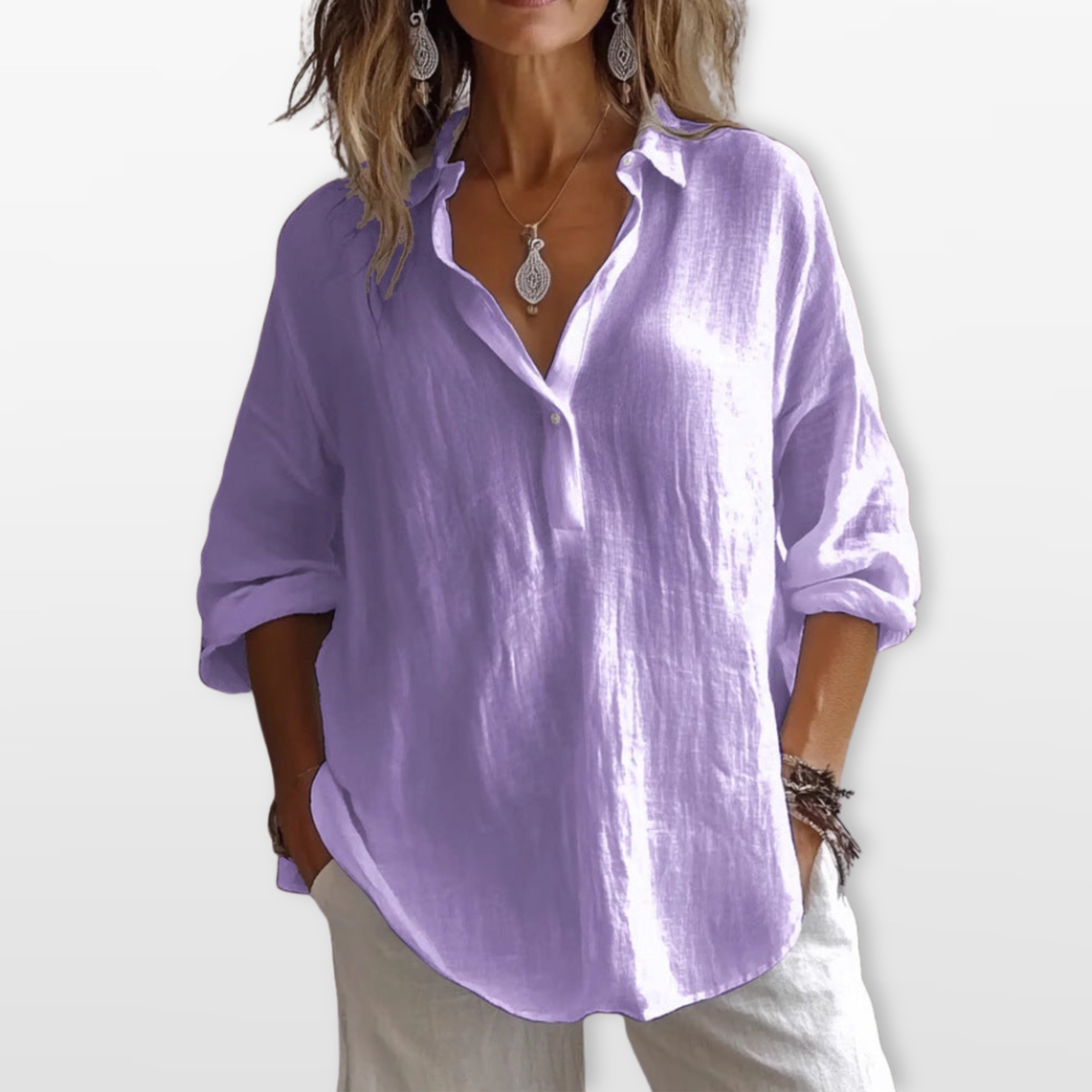 Women’s Loose Fit Blouse Casual Button Shirt