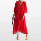 Women’s V Neck Midi Dress Flowy Wrap Dress