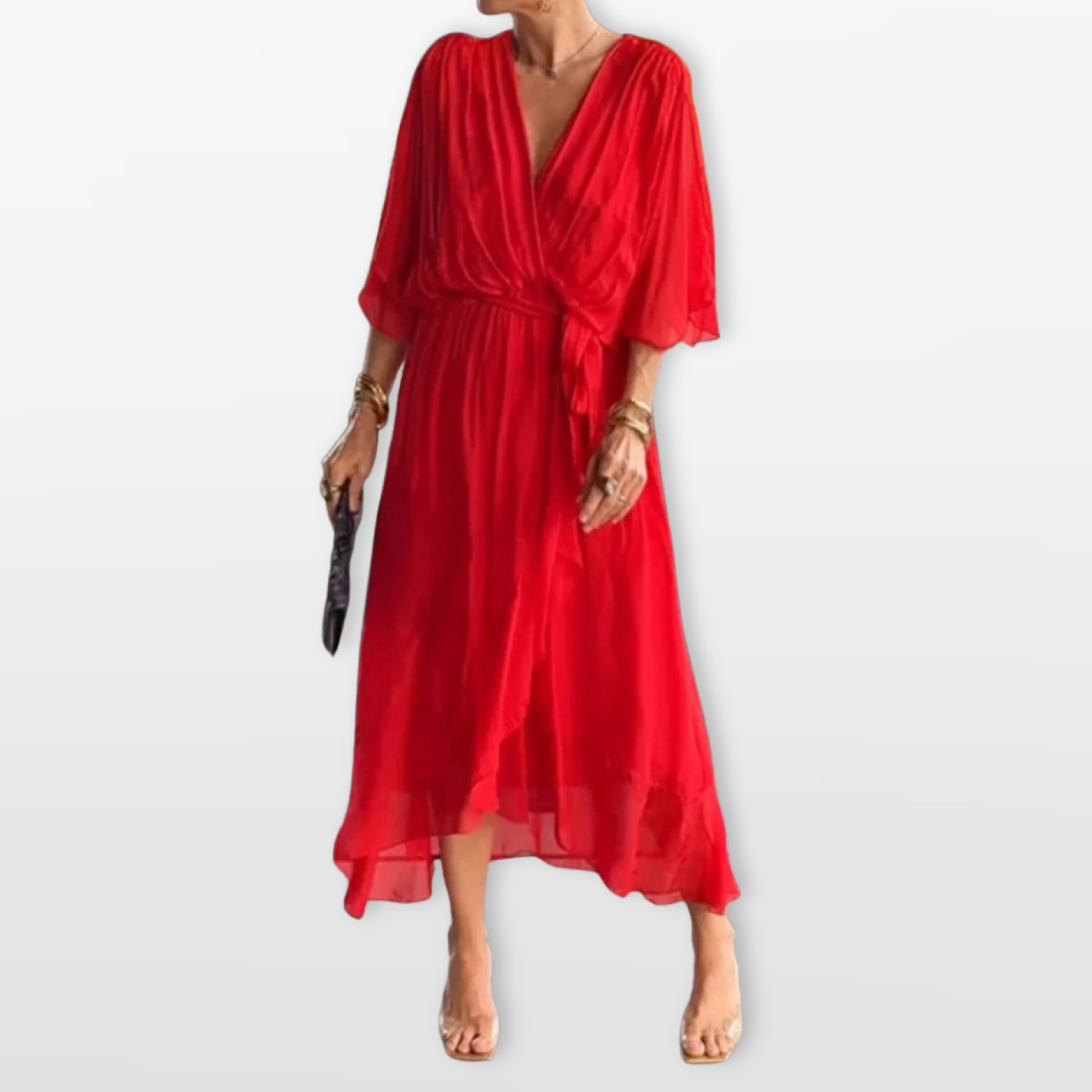 Women’s V Neck Midi Dress Flowy Wrap Dress