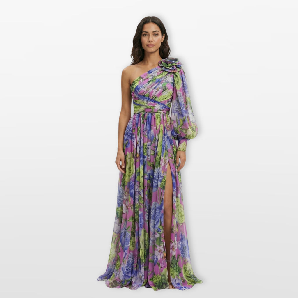 Women’s One Shoulder Floral Maxi Dress Slit