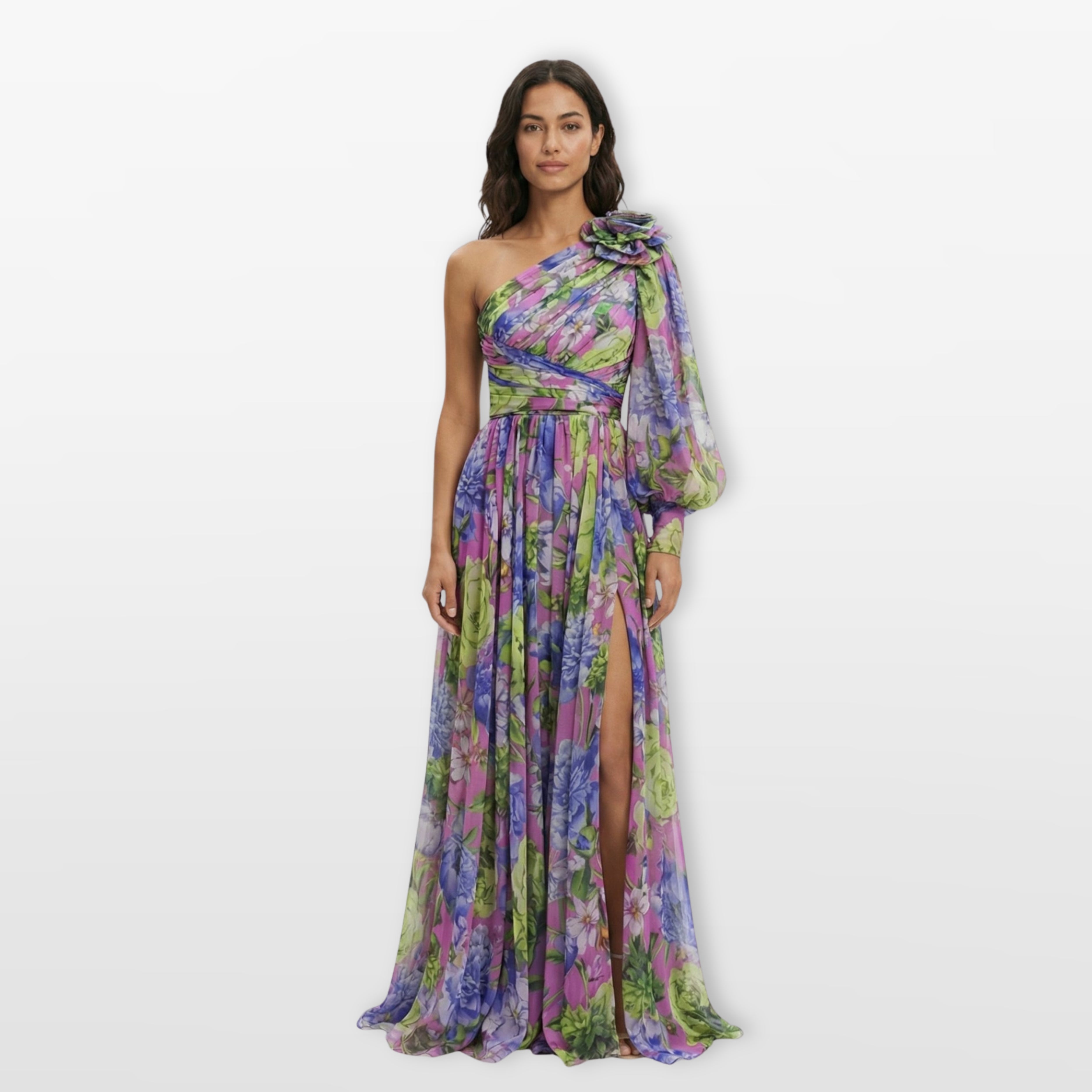 Women’s One Shoulder Floral Maxi Dress Slit