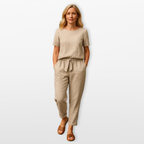 Women Linen Blend Two Piece Lounge Set