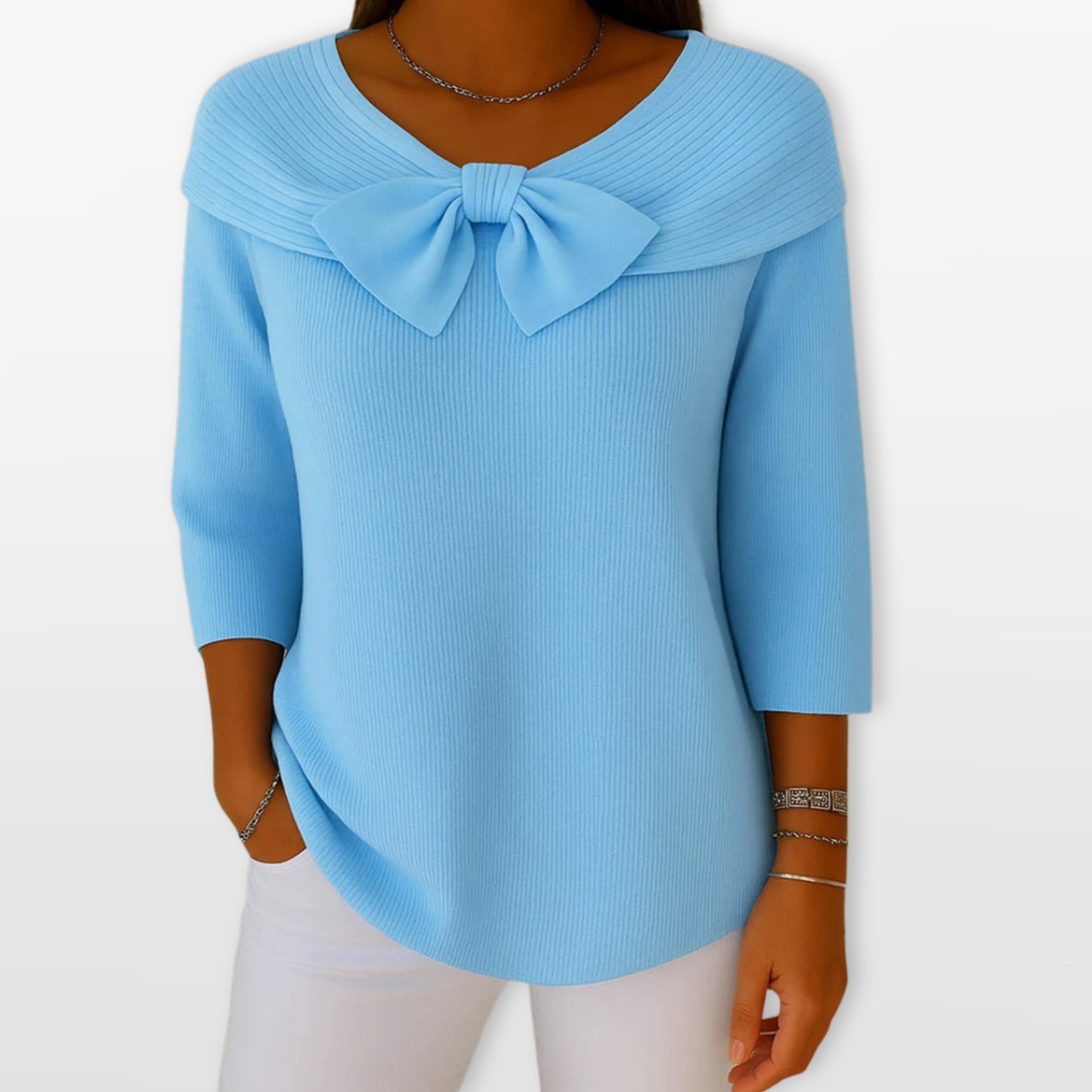Women Ribbed Bow Knit Top