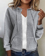 Women's Textured Zip-Up Hoodie with Front Pockets
