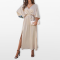 Women Belted V Neck Maxi Dress