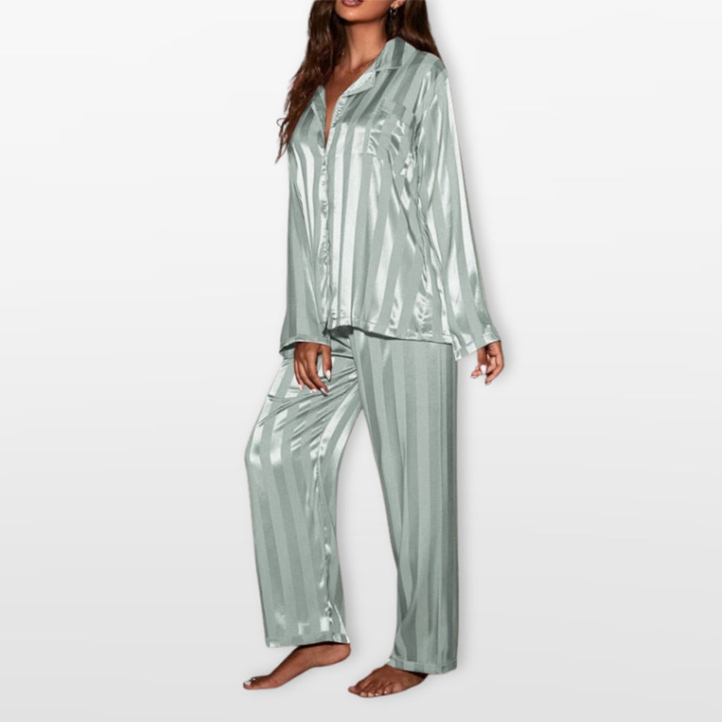 Women’s Satin Pajama Set Striped Loungewear