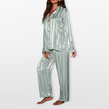 Women’s Satin Pajama Set Striped Loungewear