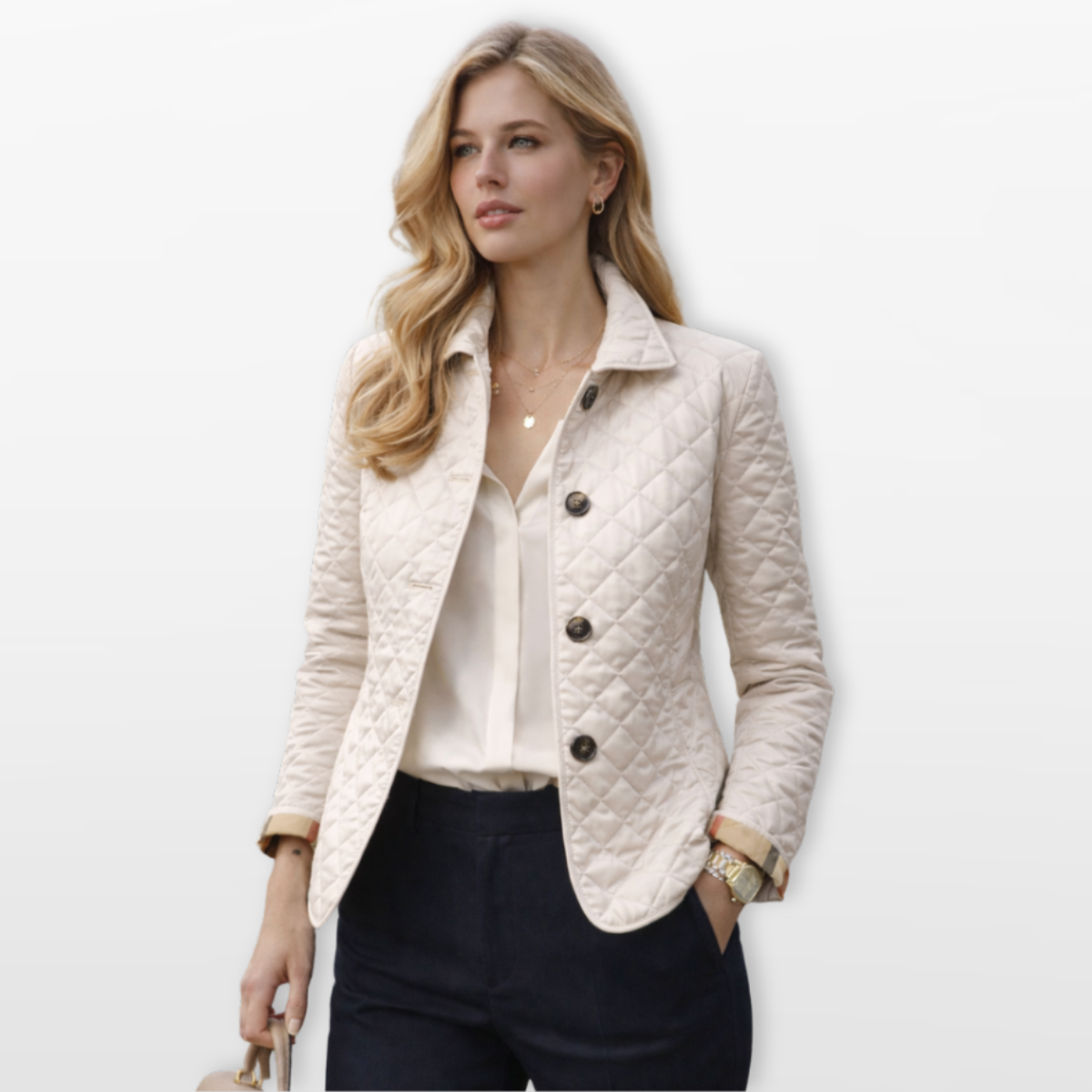 Women Quilted Button Jacket Tailored Fit