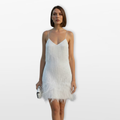 Women Feather Hem Mini Dress Elegant