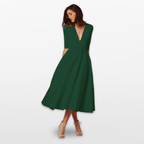Women V Neck Fit and Flare Midi Dress