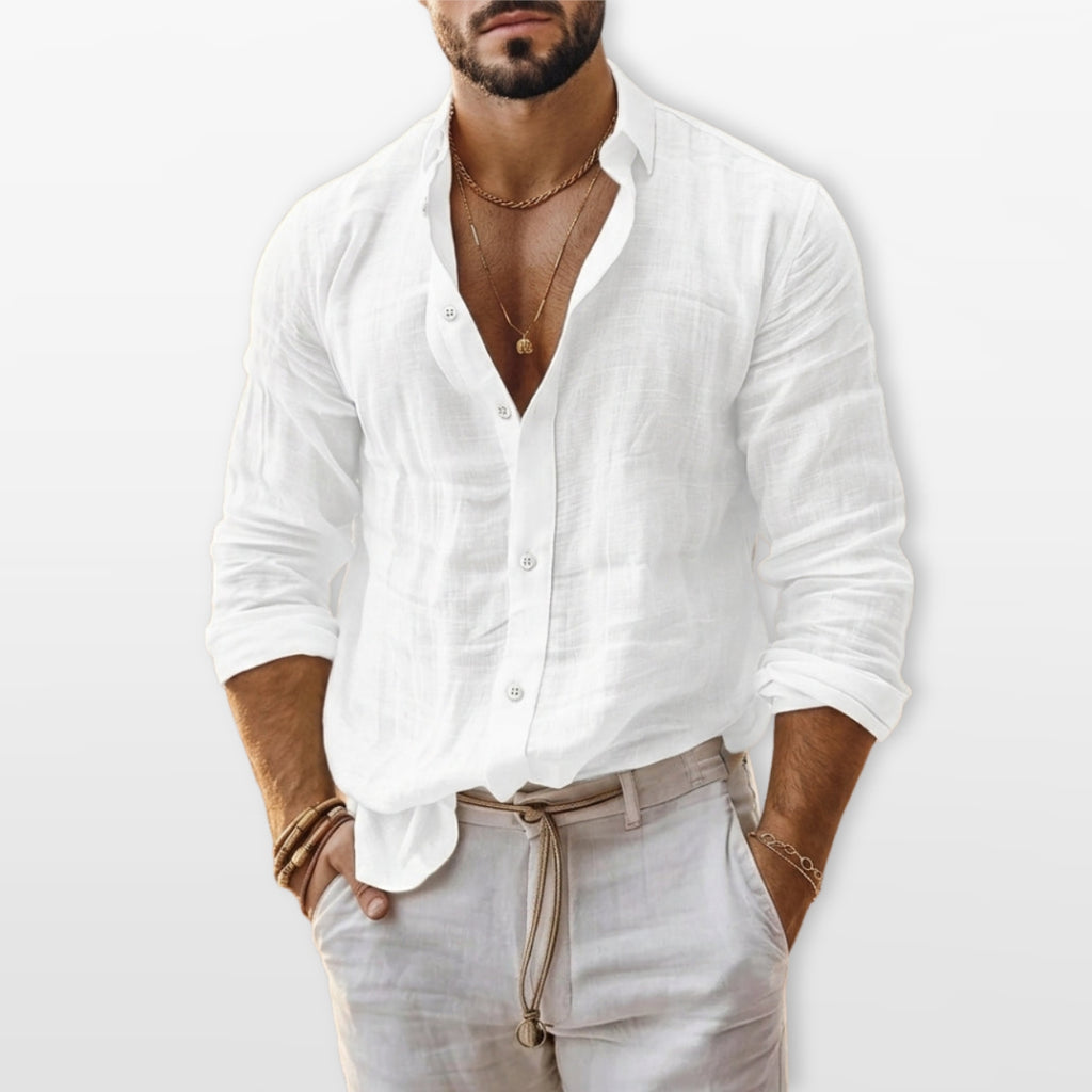 Men's Long Sleeve Linen-Look Shirt
