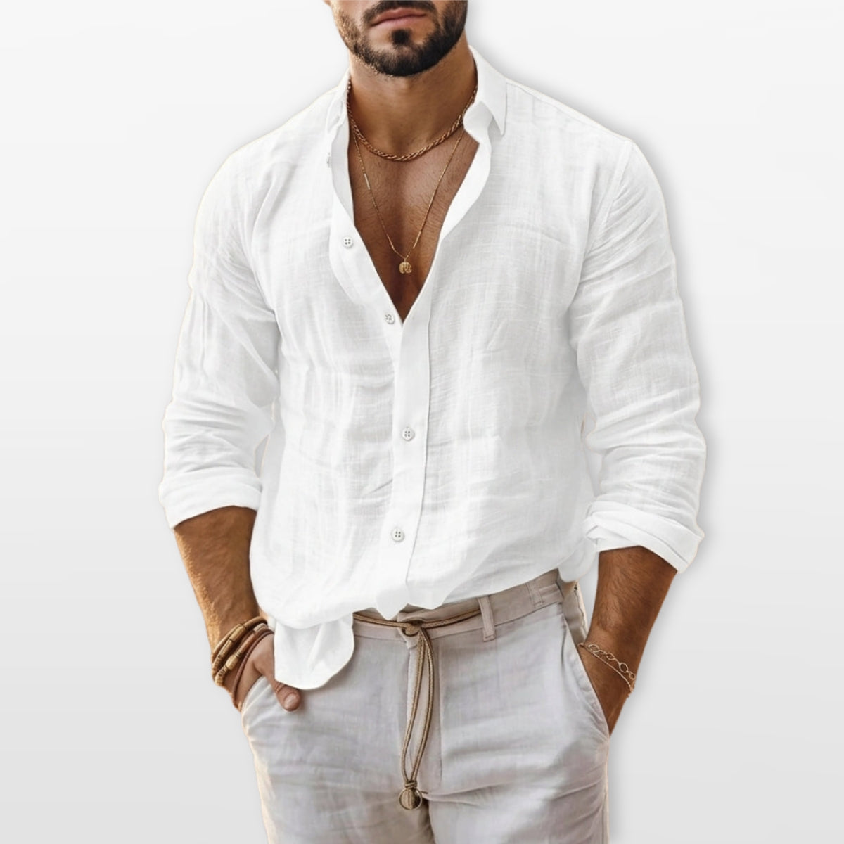 Men's Long Sleeve Linen-Look Shirt
