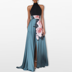 Women Halter Maxi Dress Floral Slit