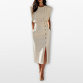 Women Structured Midi Dress Button Detail