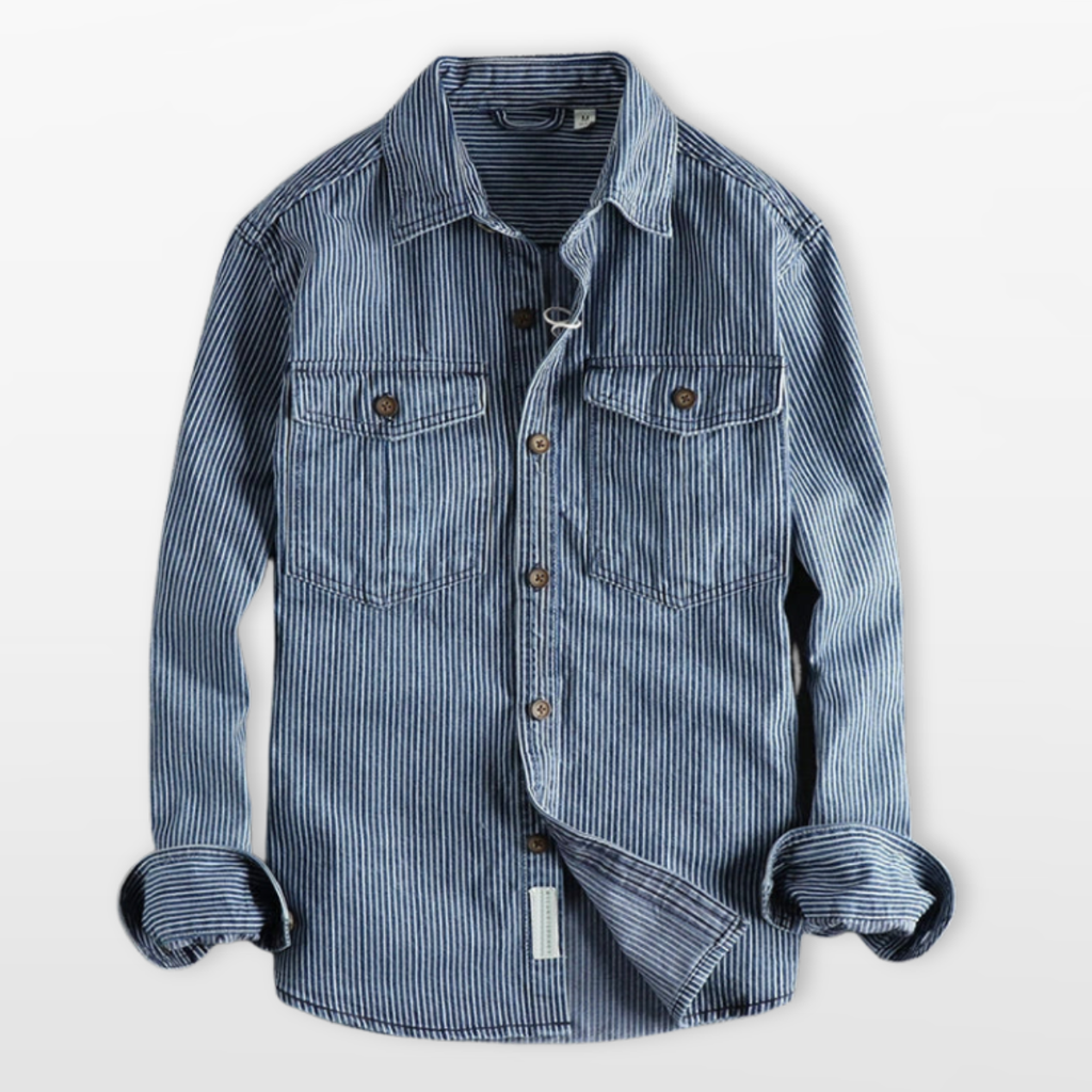 Men Striped Denim Button Up Shirt