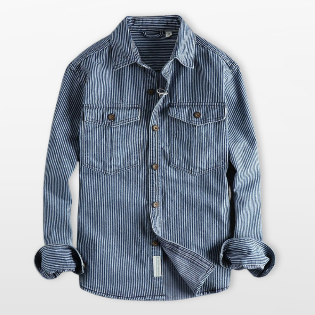 Men Striped Denim Button Up Shirt