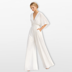 Women Elegant V Neck Wide Leg Jumpsuit