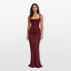 Women’s Fitted Satin Evening Dress Draped Maxi