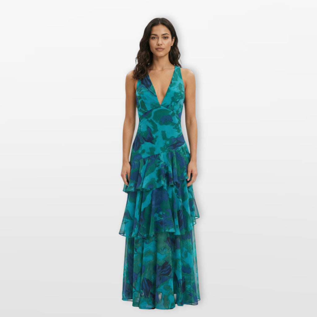Women’s Floral Maxi Dress Backless Tiered Flowing