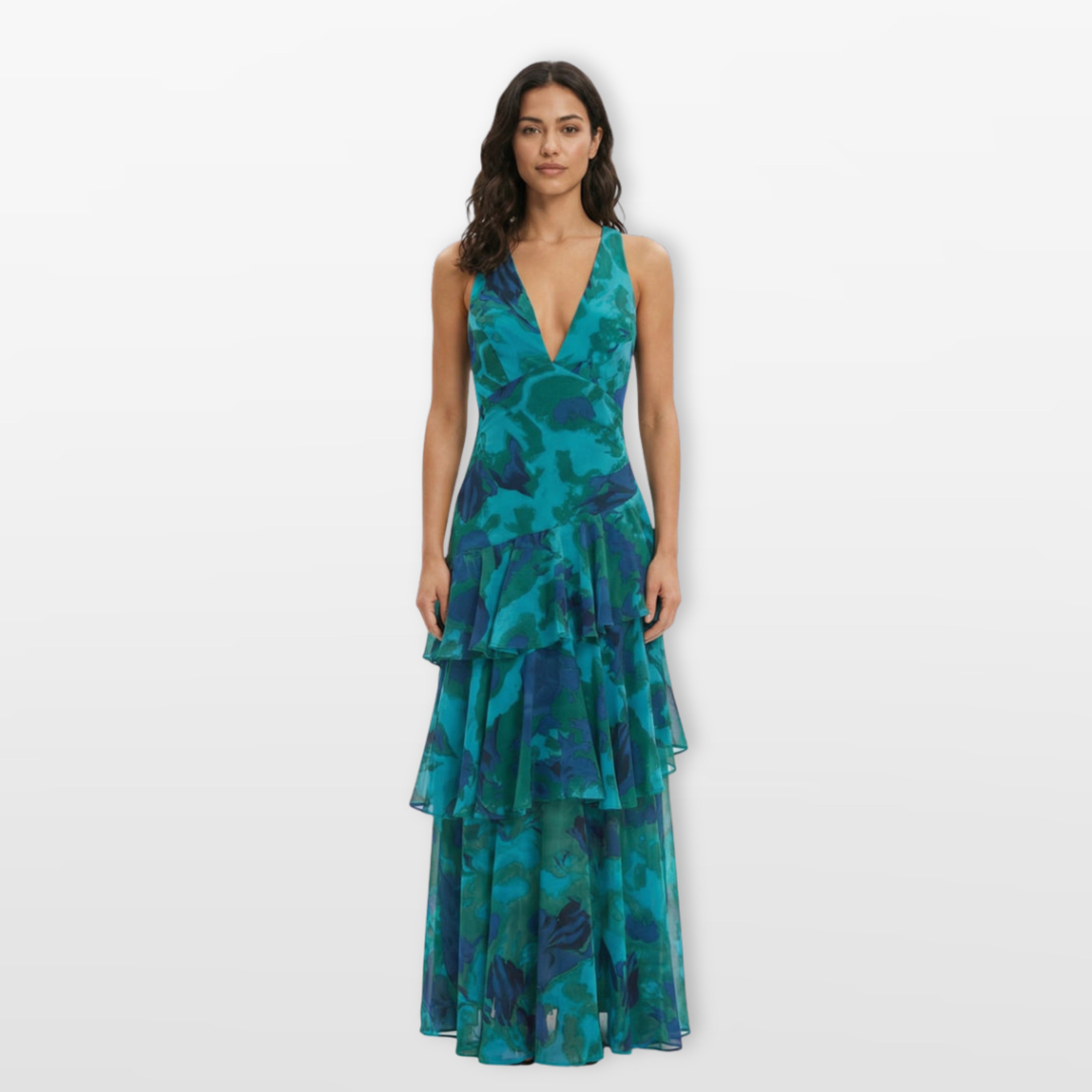 Women’s Floral Maxi Dress Backless Tiered Flowing